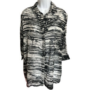 Religion black white 3/4 long sleeve button up cutout panel strips sleeves S NWT